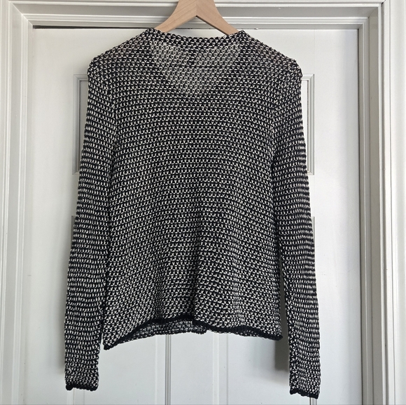 Eileen Fisher Organic Linen And Cotton Black White Knit Snap Cardigan Small - Picture 5 of 7